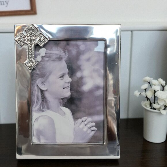 Mariposa Silver Beaded Cross 5x7 Frame  Brutalist Christian Photo - Picture 4 of 15